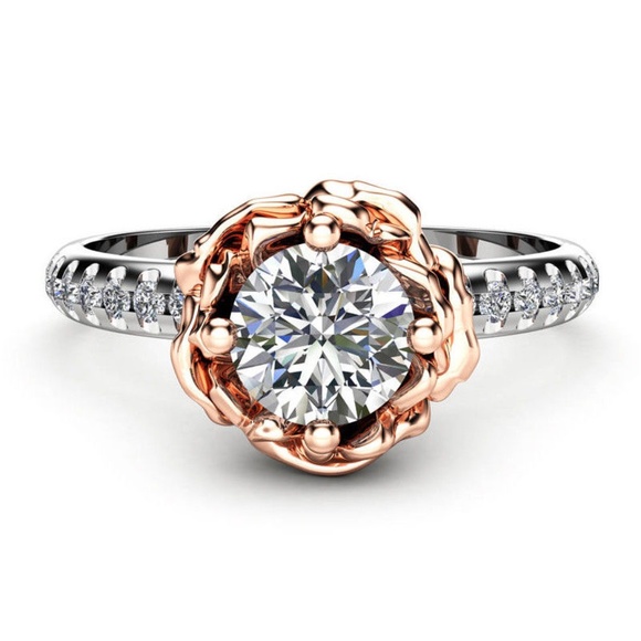 Huitan Jewelry - Fashion Flower  925 Silver Ring White Sapphire